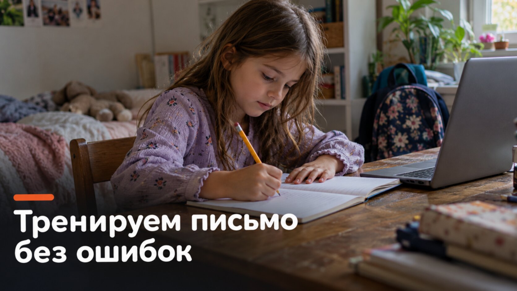 Дисграфия у детей: школьница пишет в тетради на занятии с логопедом онлайн