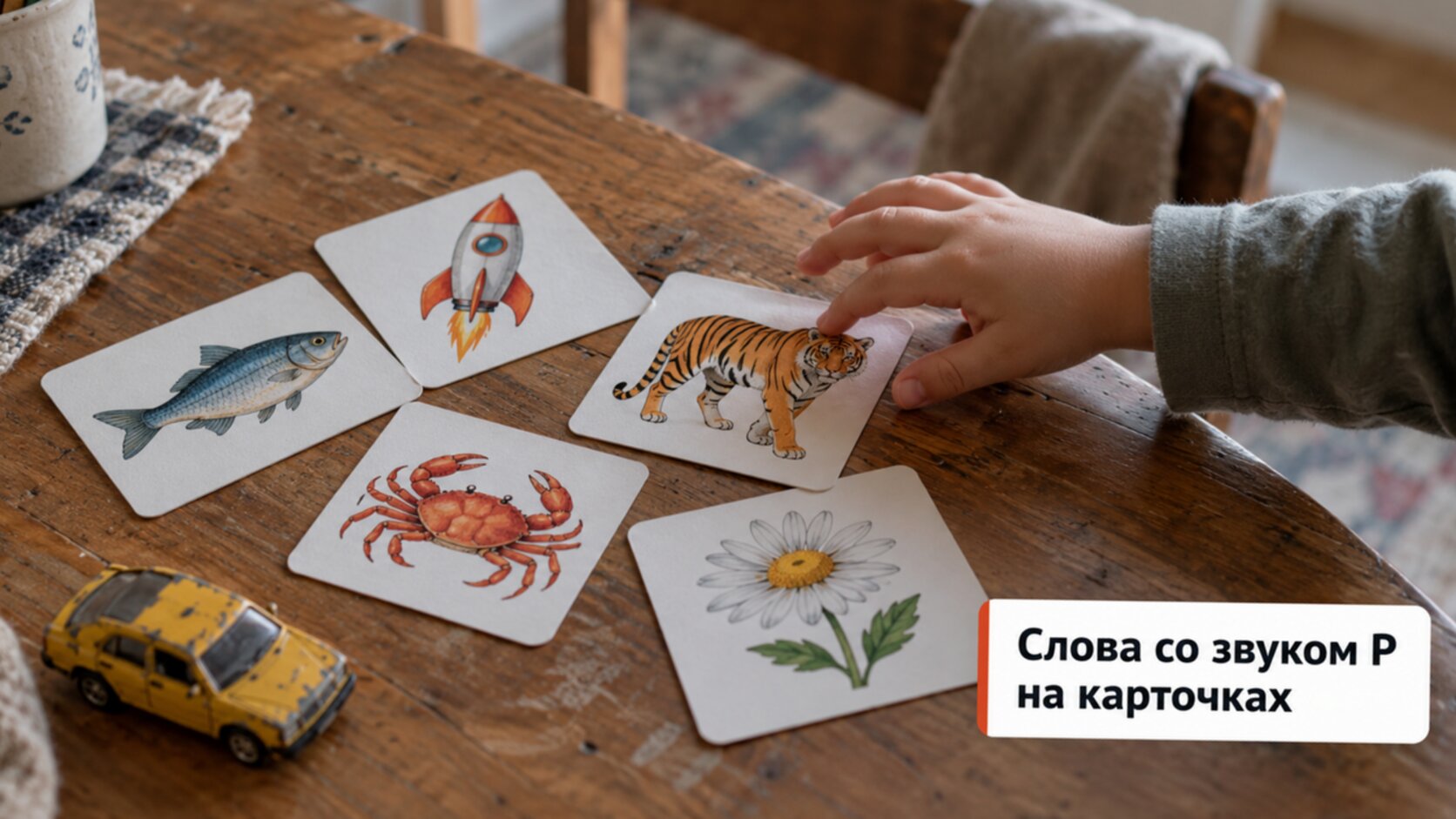Карточки с картинками на звук Р: рыба, ракета, тигр, краб, ромашка